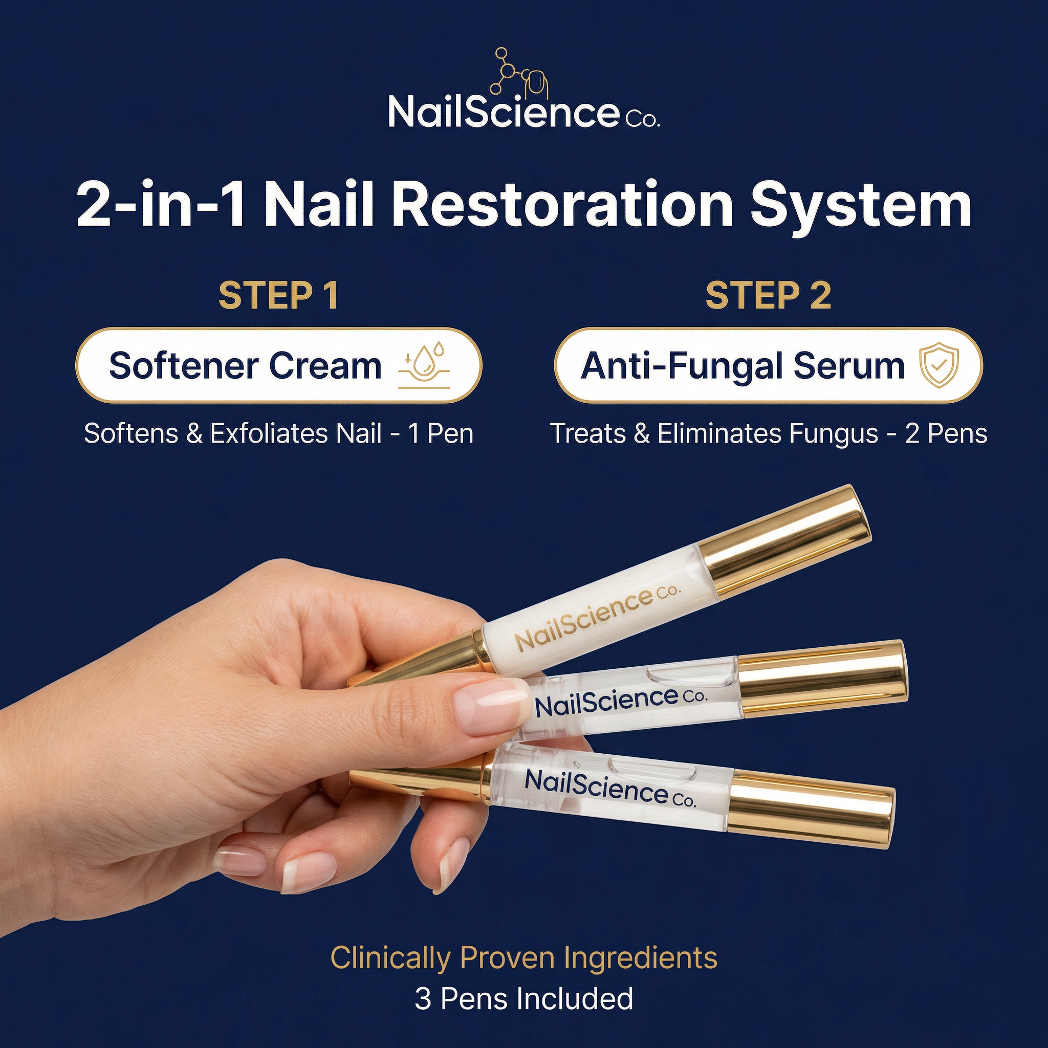 NailScience™ 2-in-1 Nail Restoration System — Step 1 Softener Cream + Step 2 Anti-Fungal Serum